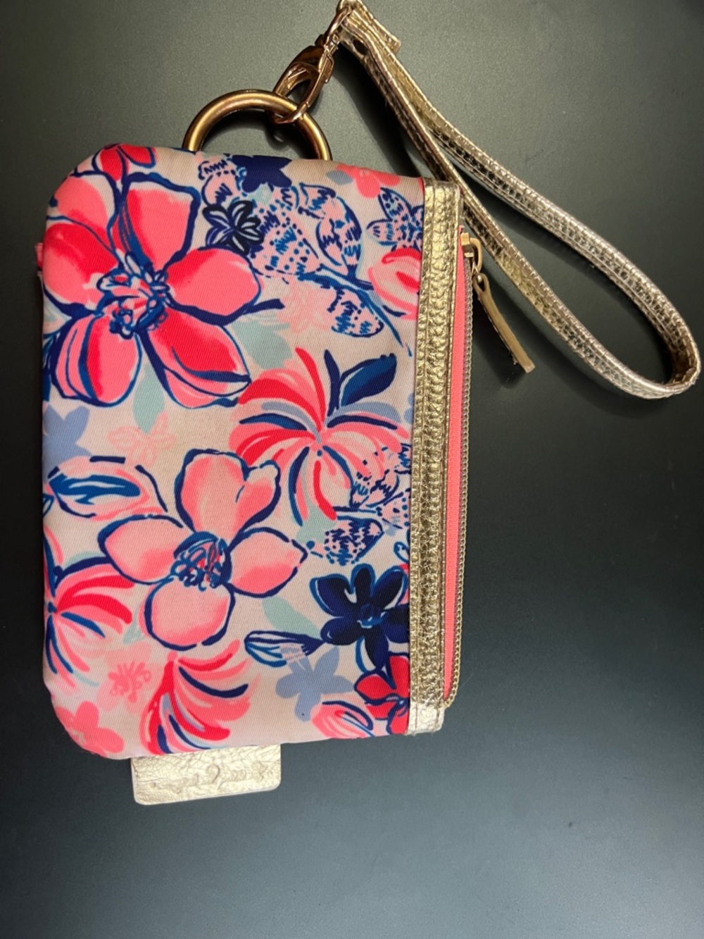 Lilly Pulitzer Floral Wristlet in Pink, Navy & Gold